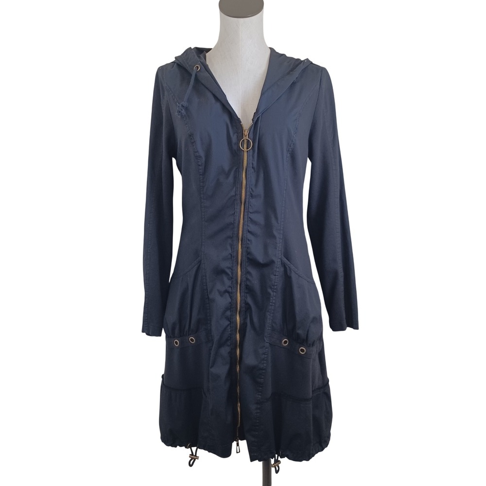 XCVI Womens Black Hooded Full Zip Utility Longline Dress Size M